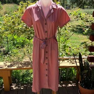 Umgee Pink Buttoned Tie Front Midi shirt Dress Small